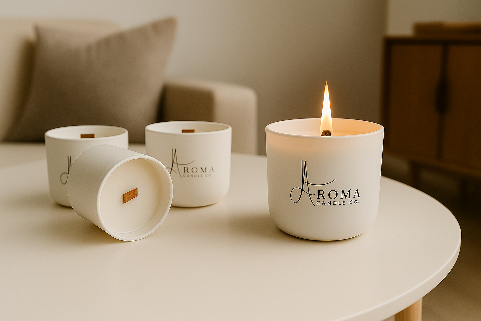 candle lit in a cozy setting