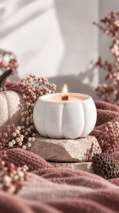 Fall Pumpkin Ceramic Candle – 8oz
