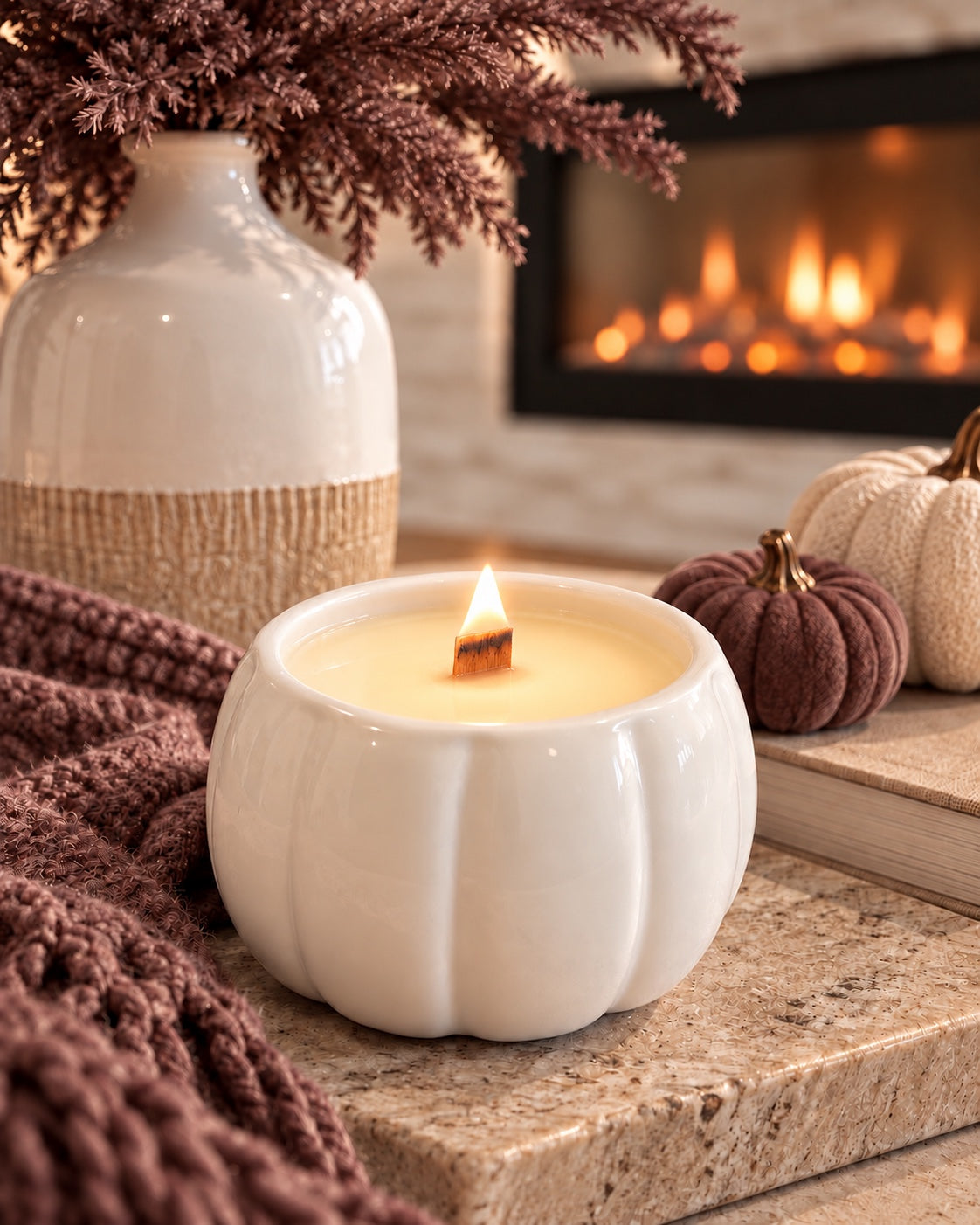 Fall Pumpkin Ceramic Candle – 8oz
